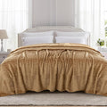 TOONOW Fleece Bed Blanket Queen Size 90x90 inches , Super Soft Fluffy Fuzzy Plush Blanket Geometric Pattern Cozy Microfiber Flannel Blankets for Couch, Bed, Sofa, Camel
