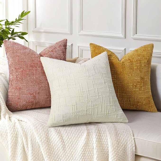 decorUhome Summer Pink Chenille Euro Sham Throw Pillow Covers 22x22 Set of 2 Textured Soft Cozy Slubby Couch Pillow Covers Modern Farmhouse Boho Decorative Pillow Cases for Bed Sofa Living Room