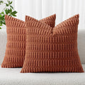 MIULEE Pack of 2 Dark Rust Corduroy Decorative Pillow Covers 18x18 Inch Soft Boho Striped Throw Pillow Covers Modern Farmhouse Home Decor for Summer Sofa Living Room Couch Bed