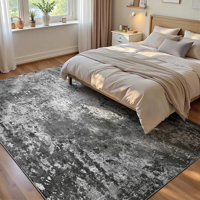 Ompaa Living Room Rug 5x7 Black Area Rug Machine Washable Boho Carpet Non Slip Abstract Vintage Indoor Large Rugs for Bedroom, Classroom, College Dorm, Farmhouse, Dining Room, Kids Playroom
