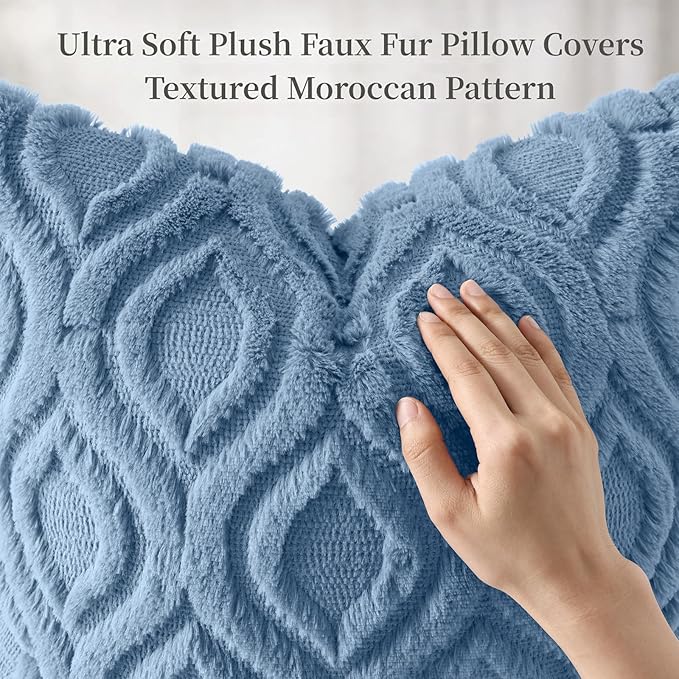 decorUhome Throw Pillow Covers 20x20 Inch Set of 2, Soft Plush Faux Wool Dusty Blue Solid Couch Pillow Covers, Accent Farmhouse Neutral Square Pillow Cases for Sofa Bed Living Room