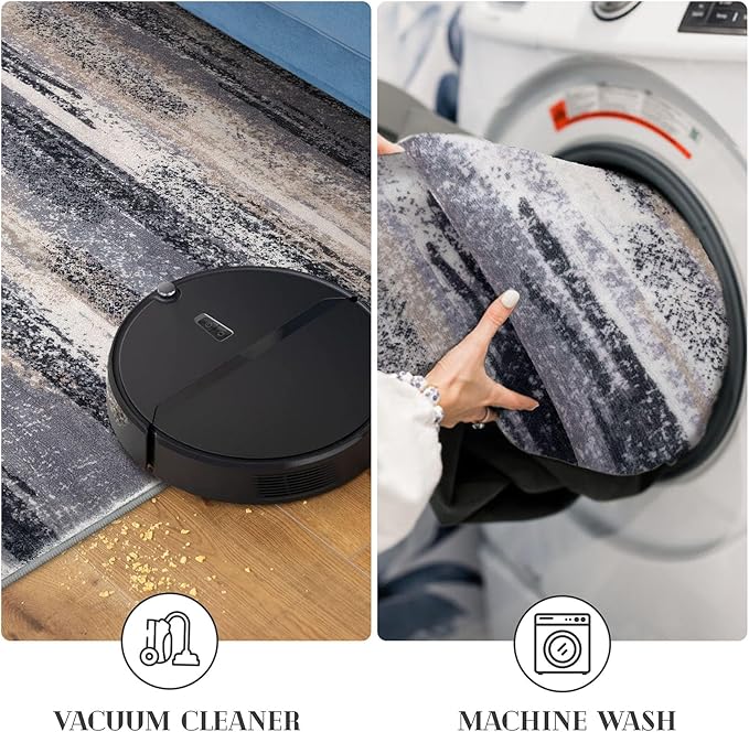 Lansny Modern Abstract Runner Rug 3x10, Grey Black Multi Washable Kitchen Runner Non-Slip Soft Hallway Rug Runner Thin Print Faux Wool Carpet for Entryway Bedroom Laundry Room Indoor Home Office Decor