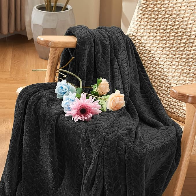 inhand Black Soft Throw Blanket for Couch, Super Soft Flannel Cozy Blankets & Throw for Adults, Plush Blankets for All Season 50×60 Inches