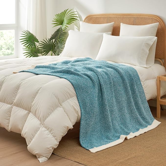 Snuggle Sac Super Soft & Reversible Heather Teal Blue Throw - Oversized Cozy Knit Blanket for Bed, Sofa, Living Room, Twin Size (60x80 Inches)