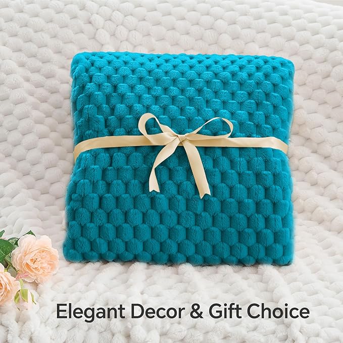 BEDELITE Fleece Throw Blanket for Couch & Bed - 3D Jacquard Decorative Jewel Blue Blanket, Super Soft and Cozy Warm Fuzzy Blanket All Seasons Suitable, 50x60Inches