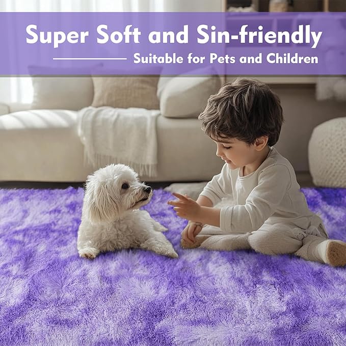 Super Soft Shaggy Area Rugs for Bedroom 4x6 Feet, Shaggy Plush Living Room Shag Furry Floor Rugs, Non-Shedding Indoor Rugs for Living Room Decor(4 x 6, Purple Starry)