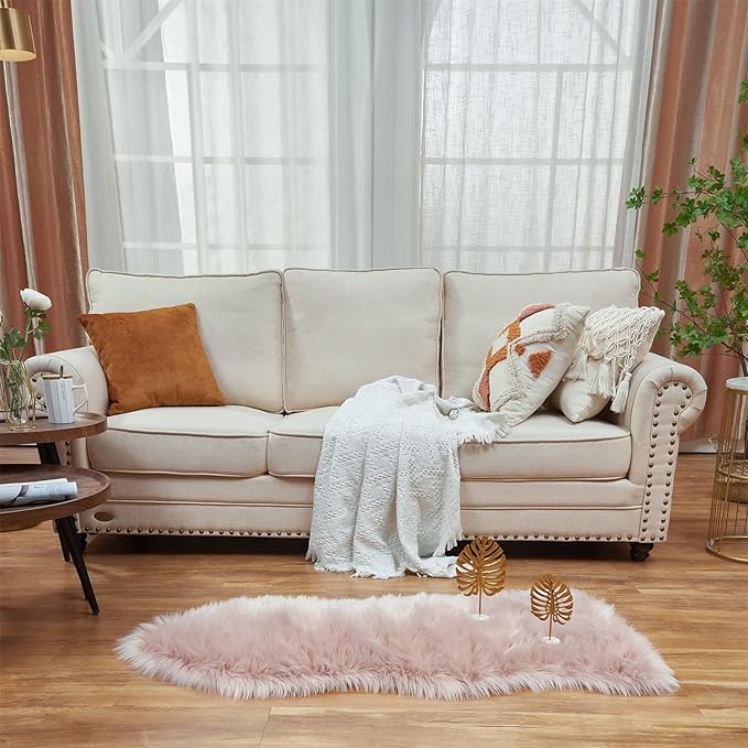 EasyJoy Ultra Soft Fluffy Shaggy Area Rug Faux Fur Rug Chair Cover Seat Pad Fuzzy Area Rug for Bedroom Floor Sofa Living Room (2 x 4 ft Sheepskin, Pink)