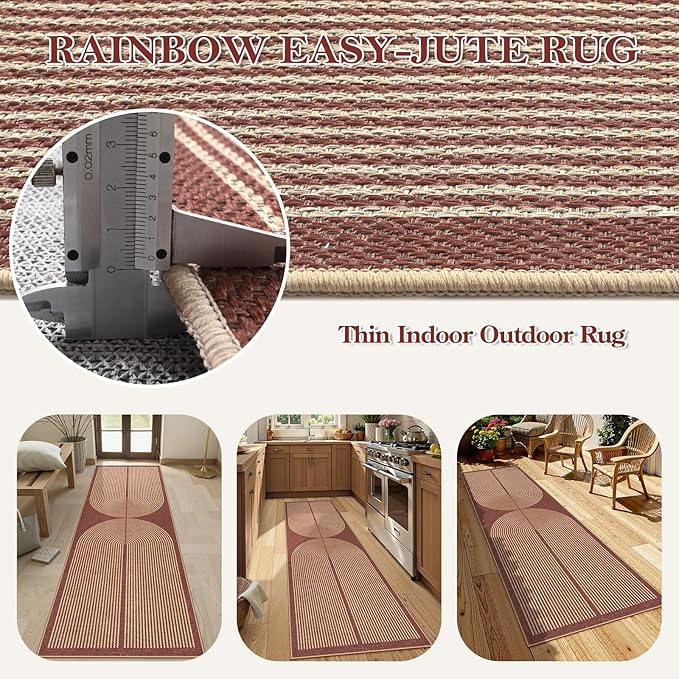 Lahome Enfys Modern Rainbow Easy Jute Entryway Runner Rug, Washable Indoor Outdoor Carpet Runners for Hallway 8ft, Farmhouse Non Slip Non Shedding Kitchen Mats for Floor Porch Laundry Room