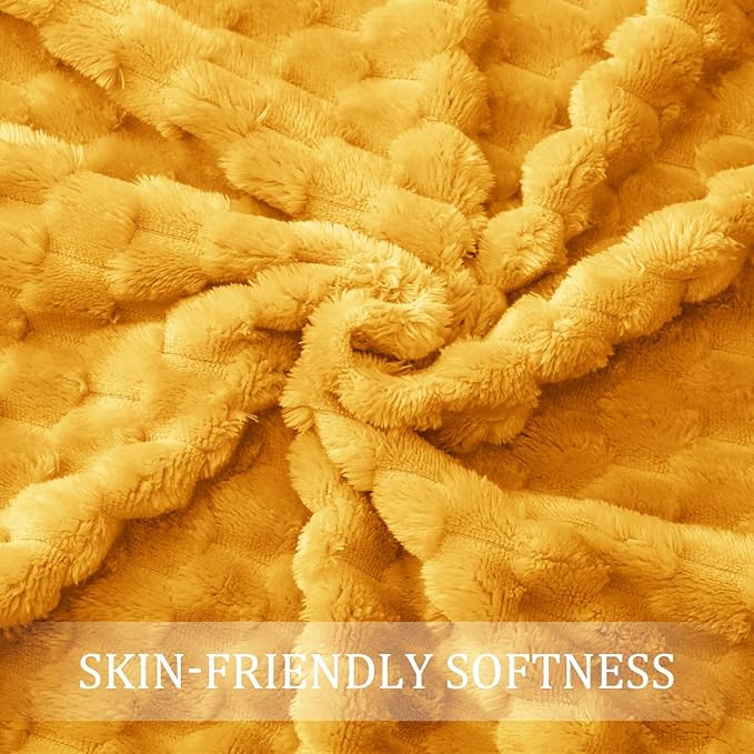 Exclusivo Mezcla Fleece Twin Blanket for Bed, Extra Large Fuzzy Mustard Yellow Bed Blankets, Soft Cozy Plush Sofa Throws for All Seasons, 60x80 Inches