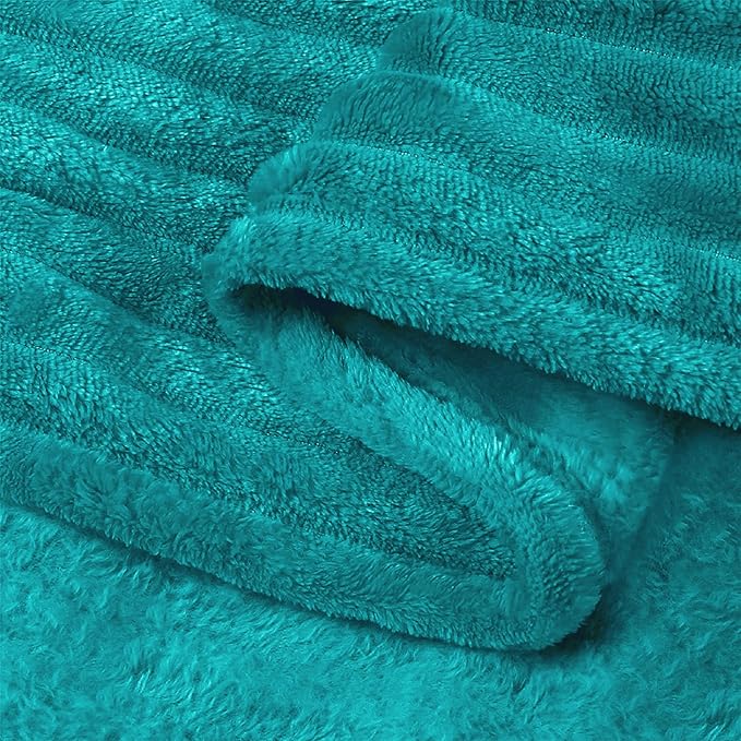 BEDELITE Fleece Blanket King Size – 3D Ribbed Jacquard Soft and Warm Decorative Fuzzy Blankets – Cozy, Fluffy, Plush Lightweight Throw Blankets for Couch, Bed, Sofa(Blue, 108x90 inches)