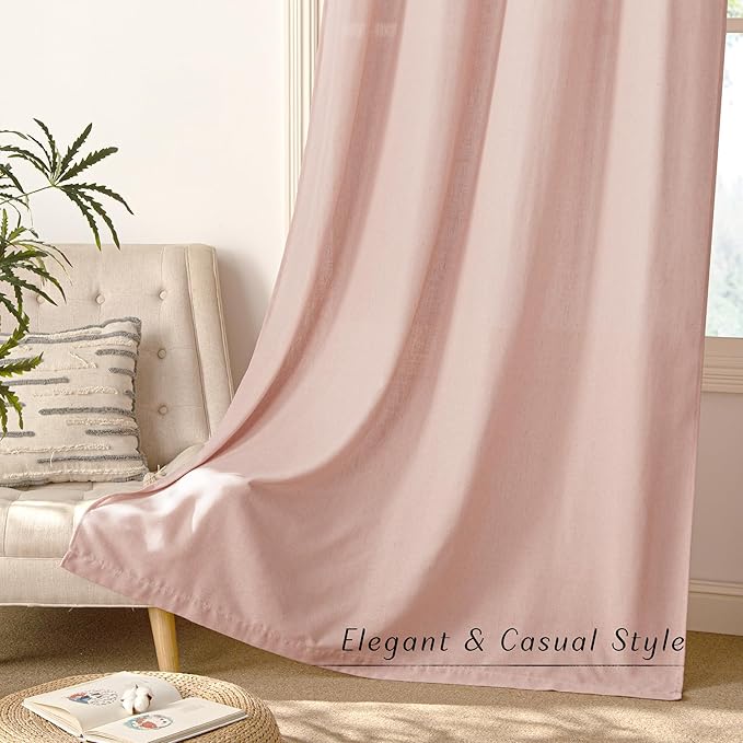 NICETOWN Linen Light Pink Sheer Curtains for Girls Room, Thick Flax Small Window Treatments Semi Sheer Privacy Assured with Light Through for Bedroom/Living Room, W55 x L84, 2 Panels