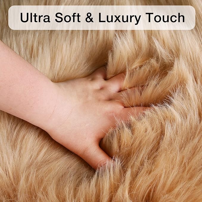 duduta Beige Faux Sheepskin Fur Rug 3x5 ft, Fluffy Shag Bedroom Dorm Nursery Playroom Carpet Rug Non Slip Washable