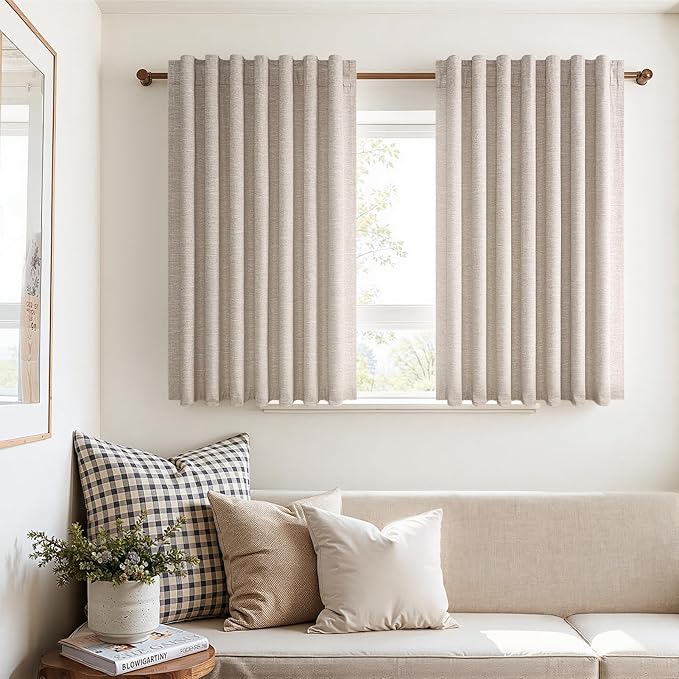 Topfinel 54 Inches Long Short Small Window Blackout Curtains Boho Farmhouse Linen Heat Blocking&Soundproof Room Darkening Curtains Back Tab Pleated with Hooks Fall Home Decor(52" Wx54 L 2 Panels)