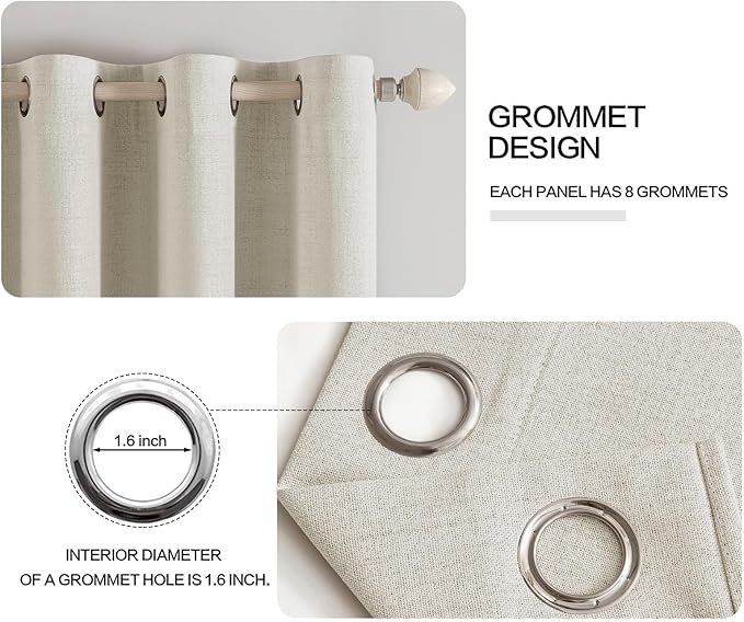 MIULEE Linen Texture Curtains for Bedroom Light Cream 100% Blackout Thermal Insulated Linen Curtains Grommet Room Darkening Drapes for Living Room Nursery 52x54 Inch (2 Panels)