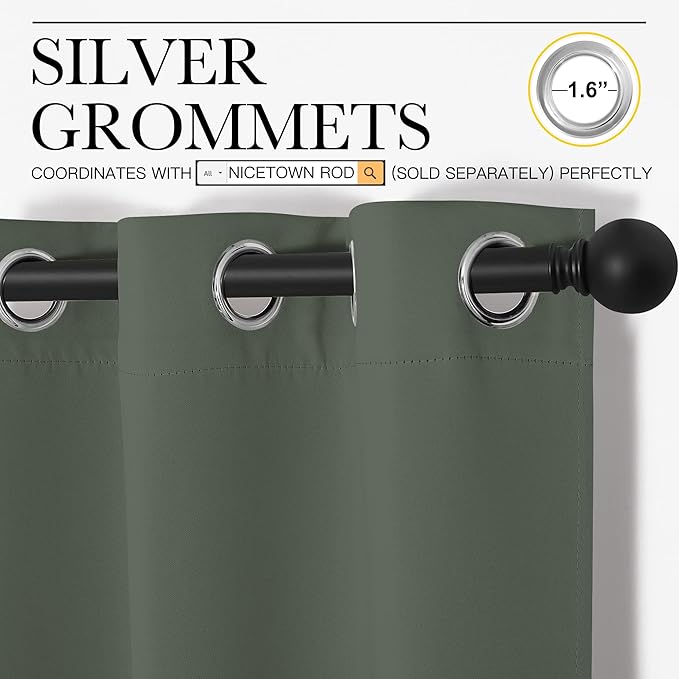 NICETOWN Dark Mallard Blackout Curtains Grommet - Home Decorations Thermal Insulated Solid Grommet Top Blackout Living Room Panels/Drapes for Gift (1 Pair, 55 x 86 inches)