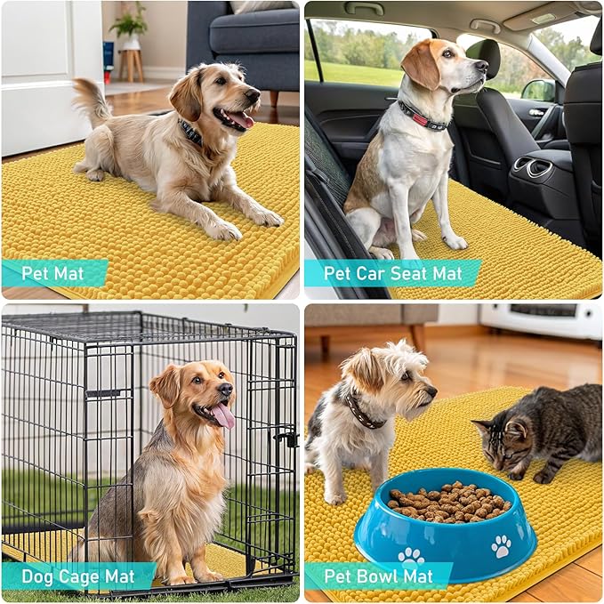 OLANLY Dog Door Mat for Muddy Paws 70x46, Absorbs Moisture and Dirt, Absorbent Non-Slip Washable Doormat, Quick Dry Chenille Mud Mat for Dogs, Entry Indoor Entryway Carpet for Inside Floor, Yellow