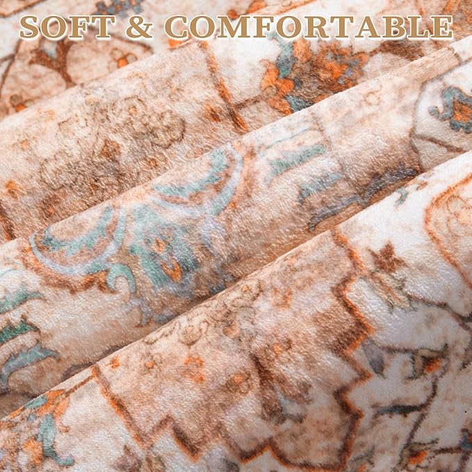 SERISSA Boho Area Rug 5x7 Peach Cream, Washable Large Rugs for Living Room, Ultra Soft Non-Slip Bedroom Rug Print Distressed Vintage Farmhouse Carpet Rug for Dining Room Dorm Office Home Decor