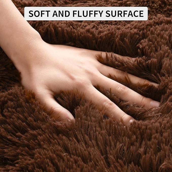 Tepook Area Rugs 9x12 for Living Room, Super Soft Fluffy Rugs for Bedroom, Modern Shaggy Rug Fuzzy Carpets for Kids, Plush Indoor Nursery Home Decor Rug with Non-Slip Bottom, Brown