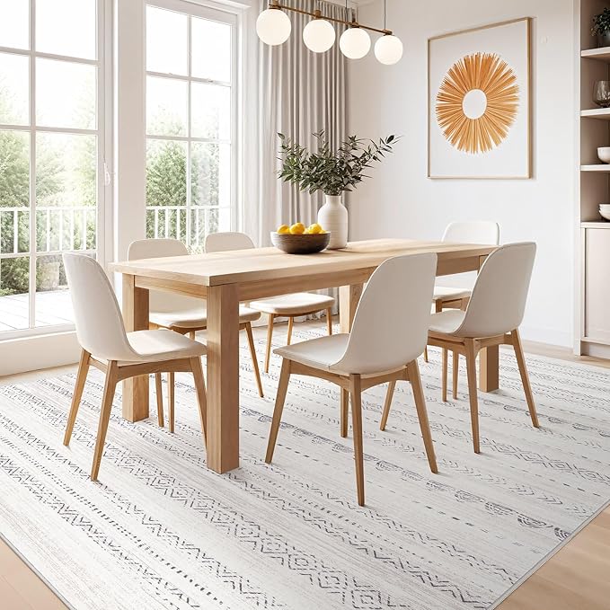 Nakagishi 7x9 Area Rug Living Room: Washable Boho Large Neutral Soft Farmhouse Modern Rugs Stain Resistant Moroccan Non-Slip Indoor Carpet for Bedroom Nursery Kids Playroom Office Dining Room- Gray