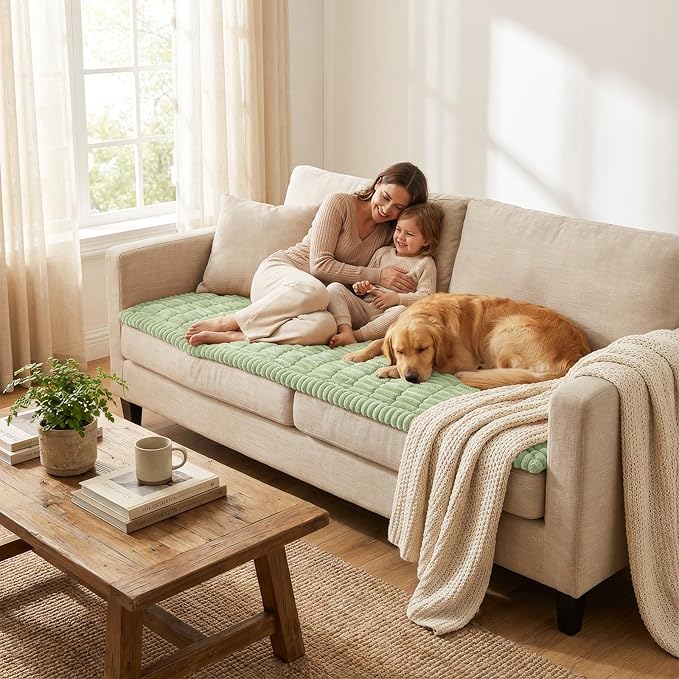 Smiry Couch Cover for Dogs Washable, Non Slip Fuzzy Pet Couch Covers for 3 Cushion Sofa Pet Friendly, Thick Soft Sofa Slipcovers Cushion Protector (Green, 27.6" x 70.9")
