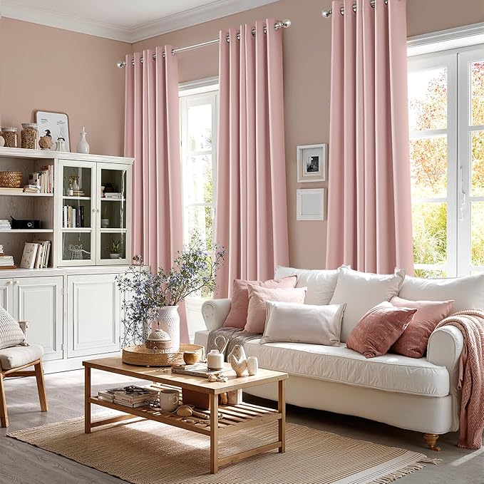 MIULEE Baby Pink Blackout Curtains for Nursery Bedroom 96 Inches Long 2 Panels, Thermal Insulated Room Darkening Drapes Solid Grommet Top Noise Reducing Living Room Window Treatments 40x96 Inch