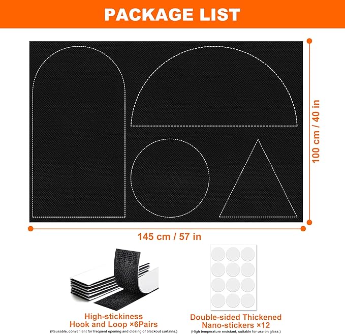 100% Black Out Window Cover Portable Blackout Shades Adhesive Thermal Blackout Blinds No Drill Guard Blind for Window Shades Temporary Room Home 57x118 Inch Darkening Shades for Skylight RV Dorm