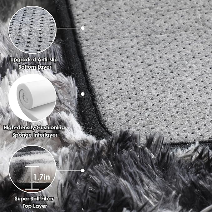 ONASAR Runner Rugs for Bedroom Living Room, Fluffy Black and White 2x6 Bedside Hallway Area Rug, Ultra Soft Plush Furry Faux Fur Non Slip Floor Carpet for Nursery Kids Dorm Closet Home Decor