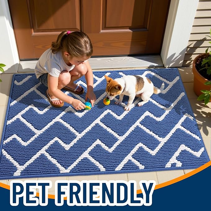 OLANLY Front Door Mat, Non-Slip Rubber Backing, Dirt Resistant and Absorbent, Washable, Easy to Clean Low-Profile Indoor Doormat for Back Door, Entryway, Inside Entrance, 40x32, Navy