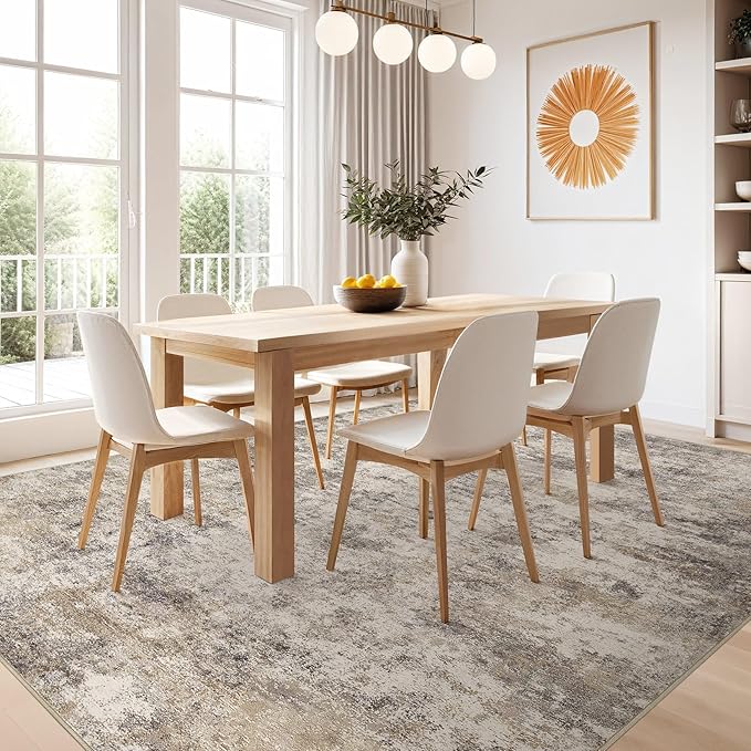 Nakagishi 5x7 Area Rugs Living Room: Washable Abstract Large Neutral Soft Rug Stain Resistant Modern Indoor Floor Non-Slip Carpet for Bedroom Nursery Kids Playroom Office Dining Room Dorm- Brown Grey