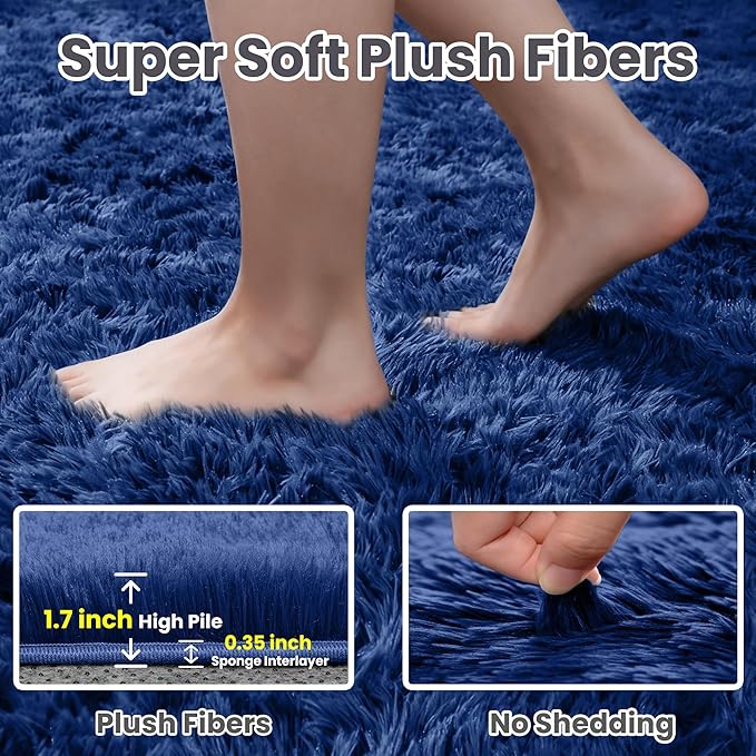8x10 Area Rugs for Living Room Rug: Soft Fluffy Shag Navy Blue Rugs for Bedroom, Non-Slip Large Fuzzy Plush Rug Indoor Floor Carpet for Nursery Kids Boys Girls Room, Dorms, Playroom, Modern Home Decor