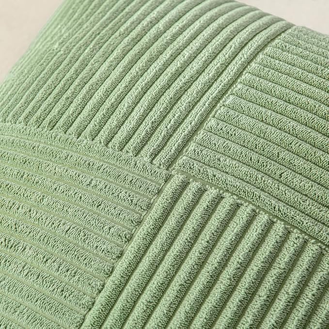 MIULEE Sage Green Decorative Throw Pillow Covers 18x18 Inch for Couch Bed Sofa Spring Decor Pack of 2 Boho Farmhouse Throw Pillows Soft Cross Corduroy Patchwork Textured Cushion Cases