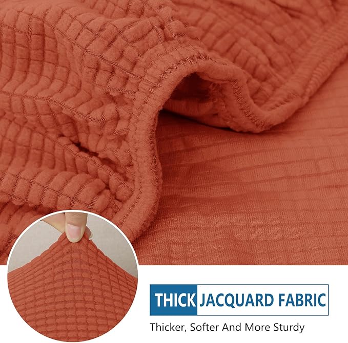 hyha Waterproof Couch Cushion Covers for Pets, Non Slip Sofa Seat Cover for Dogs Washable, Soft Thick Stretch Jacquard Fabric, Sofa Slipcovers with Elastic Bottom (2 Pieces, Rust)