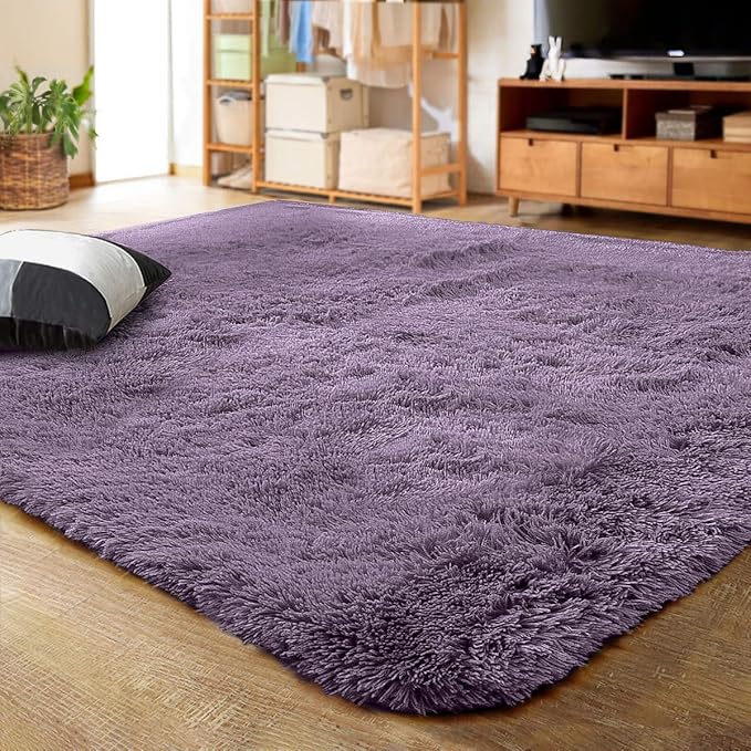LOCHAS Ultra Soft Indoor Modern Area Rugs Fluffy Living Room Carpets for Children Bedroom Home Decor Nursery Rug 4x5.3 Feet,Grey Purple