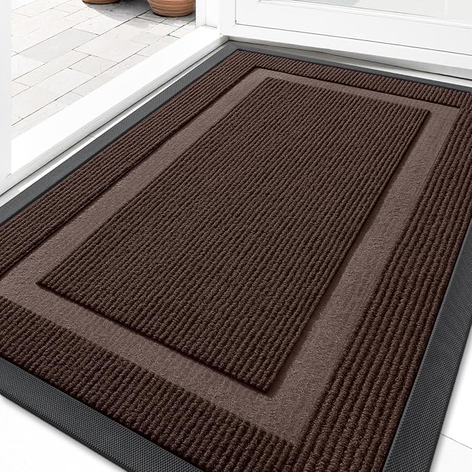 OLANLY Front Door Mat Indoor Outdoor Entrance, Waterproof All-Season, All-Weather Doormat, Sturdy Natural Rubber, Fade Resistant, Low Profile, Easy Clean Patio Porch Entryway Mat, 33x21, Dark Brown