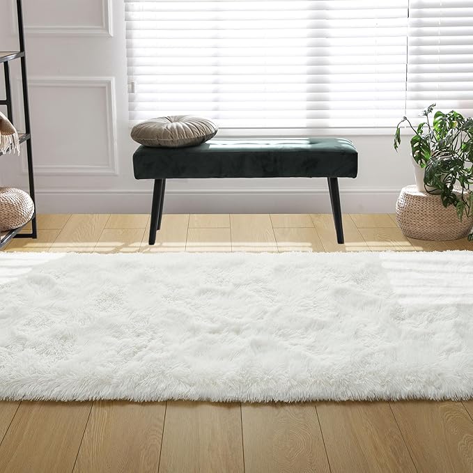 Tepook Soft Runner Rugs for Bedroom 2x6 ft with Rubber Backing, Cream Fluffy Rugs for Living Room, Shag Bedside Rug Fuzzy Plush Carpet for Room, Area Rug for Dorm Nursery Hallway Indoor Home Decor