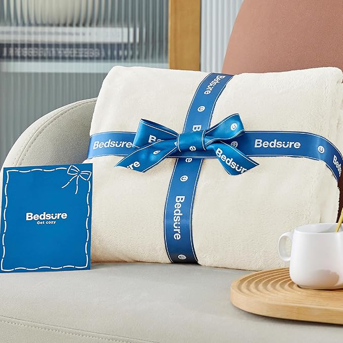 Bedsure GentleSoft Fleece Blankets Queen Size Cream - Mothers Birthday Gifts for Women Bed Blanket Soft Lightweight Plush Fuzzy Cozy Luxury Microfiber, 90x90 inches