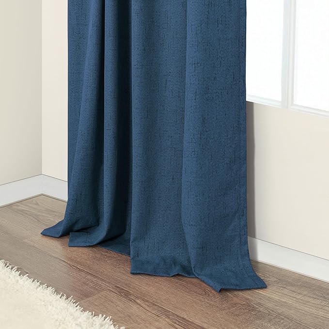Navy Blue Black Out Curtains 96 Inches Long 2 Panels Linen Textured Blackout Window Treatment Drapes Living Room Darkening Thermal Patio Sliding Glass Door Curtains for Bedroom Dark Indigo 96 Length