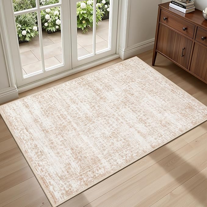 2x3 Area Rugs Living Room Rug: Washable Vintage Boho Rug No Slip Stain Resistant Soft Carpet Indoor Floor Floral Large Carpets for Bedroom Dining Room Farmhouse Nursery Hallway Home Office Beige