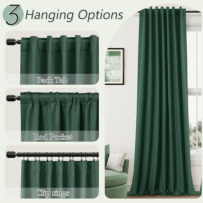 Guken 100% Blackout Curtains 120 Inch Length 2 Panels Set for Living Room Bedroom Back Tab Thermal Insulated Black Out Linen Drapes Room Darkening Window Curtains 52 Inches Width