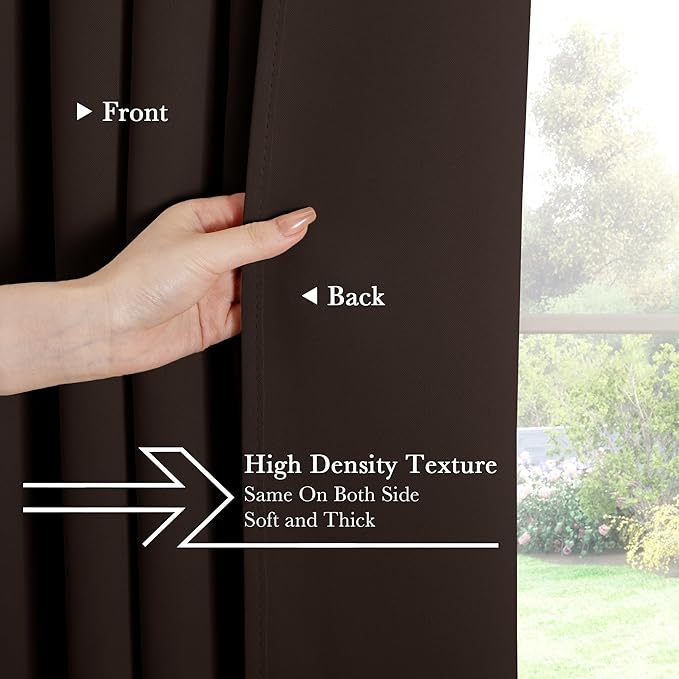 Pony Dance Short Length Curtains for Kitchen, Solid Half Window Curtain Tiers for Bathroom Energy Saving Privacy Shade for RV Camper (2 Panels, Brown, 34x45 Inch)