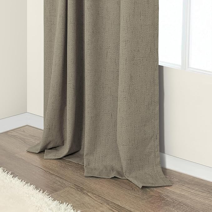 Living Room Darkening Curtains 63 Inches Long Small Bay Window Blackout Soundproof Dining Room Curtains Rustic Farmhouse Linen Dark Taupe Curtain 63 Inch Length 2 Panels Back Tab Pocket Pleated Drapes