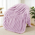 Exclusivo Mezcla Fleece Throw Blanket for Couch, Super Soft Striped Jacquard Bed Blanket, Lightweight Fuzzy Cozy for All Seasons, 50x60 Inches, Lilac Purple