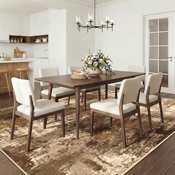 Washable Area Rugs 9'x12' Non-Slip Modern Abstract Soft for Living Room Entryway Bedroom Nursery, Print Pattern, Brown Tan Beige Coffee