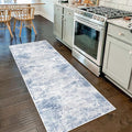 IOHOUZE Abstract Runner Rug 2x7 Ft Washable Runners for Hallways, Non Slip Kitchen Runner Printed Faux Wool Entryway Runners Indoor, Modern Floor Carpet for Hall Kitchen Bedroom, Light Blue Grey