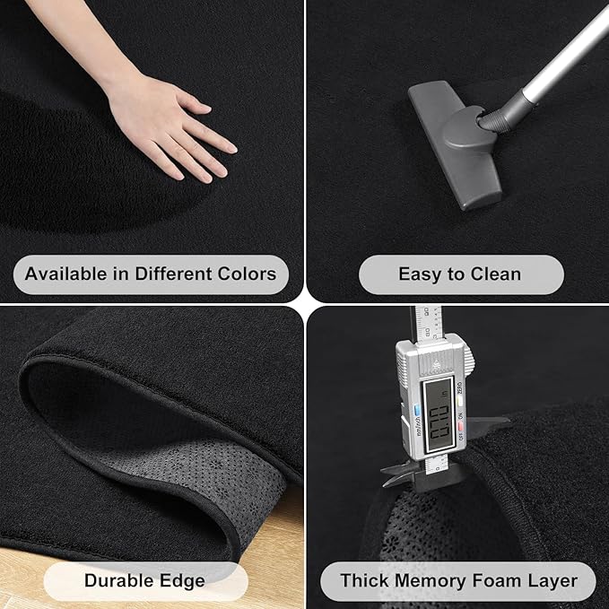 Amearea Large Modern Area Rugs for Bedroom Living Room, 6x9 Feet Black Thickened Memory Foam Rug, Fluffy Indoor Washable Rugs Non Slip Minimalist Carpet for Boys Girls Dorm Nursery Room Decor