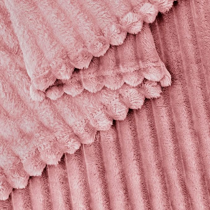BEDELITE Fleece Throw Blanket for Couch – 3D Ribbed Jacquard Soft and Warm Decorative Fuzzy Blanket – Cozy, Fluffy, Plush Lightweight Dusty Pink Throw Blankets for Bed, Sofa, 84x90 inches