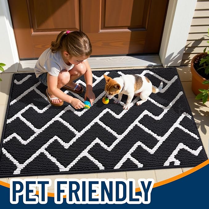 OLANLY Front Door Mat, Non-Slip Rubber Backing, Dirt Resistant and Absorbent, Washable, Easy to Clean Low-Profile Indoor Doormat for Back Door, Entryway, Inside Entrance, 36x24, Deep Black