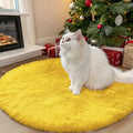 OLANLY Yellow Round Rugs for Bedroom - Machine Washable, 3 ft Circle Area Rugs for Living Room, Soft and Fluffy Shaggy Carpet for Teen Girl and Boys, Nursery Rooms, Dorms, Home Decor Aesthetic