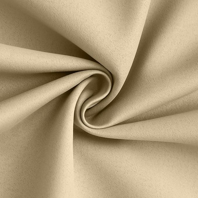 Yakamok 100% Blackout Curtain Panels 84 inches Cold and Light Blocking Drapes for Nursery, 2 Thick Layers Thermal Insulated Draperies (2 Pieces, 50 Wide Each Panel, Beige Front with White Backing)