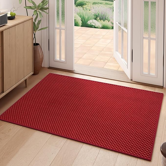 YDKGL 2x3 ft Indoor Door Mat Entryway Rug Non Slip Boho Woven Washable Small Area Rugs Runner, Front Entry Rug Entrance Doormat for Hall Porch Bathroom Kitchen Bedroom Easy Clean, Red 24"x36"
